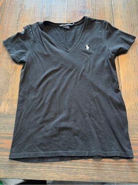 Ralph Lauren Women's Black V-Neck Short Sleeve Tee